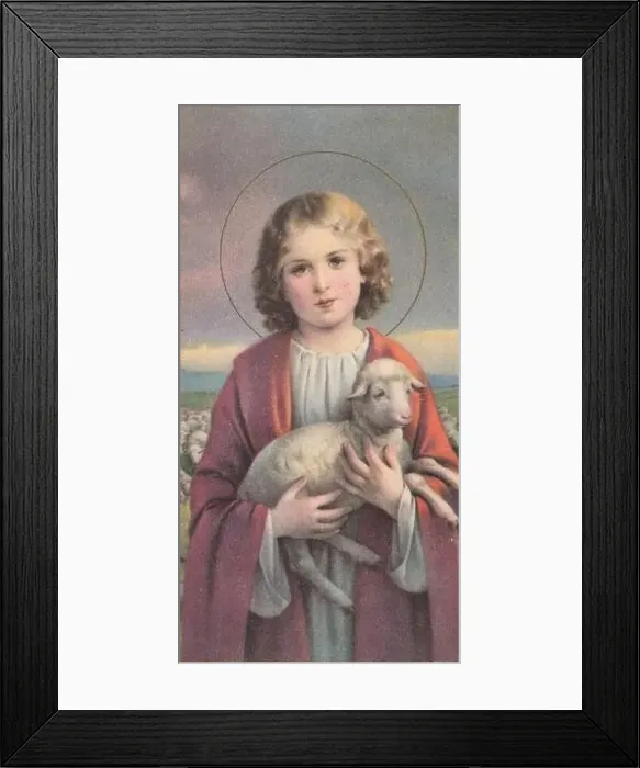 Framed Print : vintage holy card colored young Jesus with sheep. glory. 1900s Additional-Rights-Clearences-Not Available Framed Print : vintage holy card colored young Jesus with sheep. glory. 1900s Additional-Rights-Clearences-Not Available