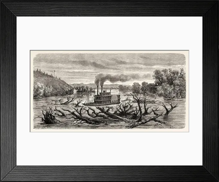 Framed Print : Steamboat sailing down the Missouri River Framed Print : Steamboat sailing down the Missouri River