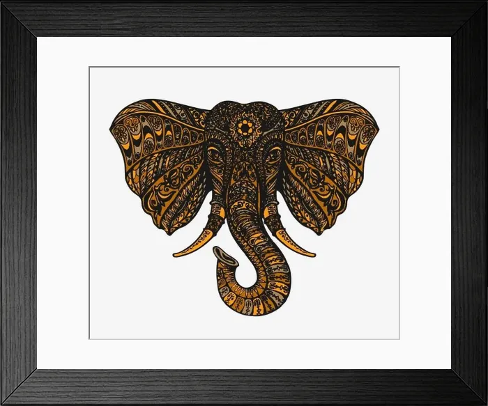 Framed Print : Hand drawn indian elephant head. Ethnic patterns. Vector illustration Framed Print : Hand drawn indian elephant head. Ethnic patterns. Vector illustration