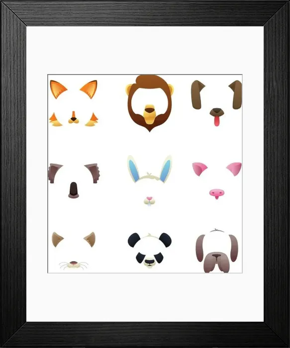 Framed Print : Animal faces for video or photo filters Framed Print : Animal faces for video or photo filters