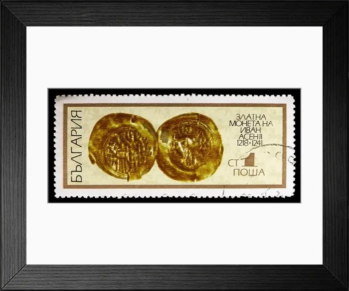 Framed Print : MOSCOW, RUSSIA - SEPTEMBER 15, 2018: A stamp printed in Bulgaria shows Ivan Acen II, Old Coins serie, circa 1970 Framed Print : MOSCOW, RUSSIA - SEPTEMBER 15, 2018: A stamp printed in Bulgaria shows Ivan Acen II, Old Coins serie, circa 1970