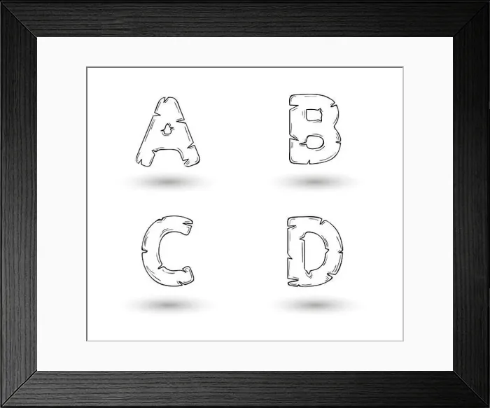 Framed Print : sketch jagged alphabet letters, A, B, C, D Framed Print : sketch jagged alphabet letters, A, B, C, D