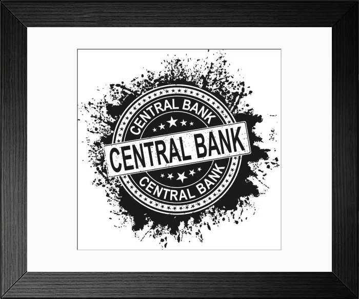 Framed Print : Central Bank Federal Reserve round stamp on white Framed Print : Central Bank Federal Reserve round stamp on white