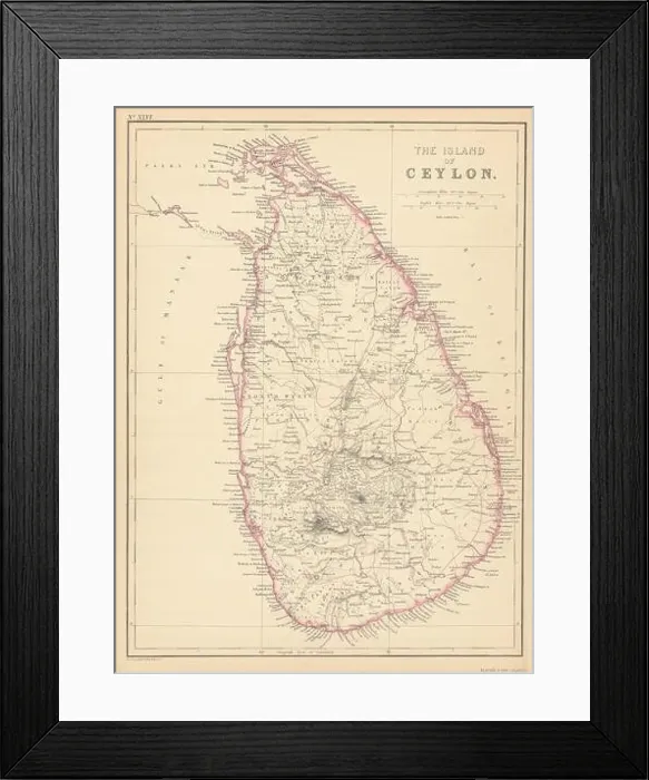 Framed Print : The Island of Ceylon by Edward Weller. Sri Lanka 1859 old antique map chart Framed Print : The Island of Ceylon by Edward Weller. Sri Lanka 1859 old antique map chart