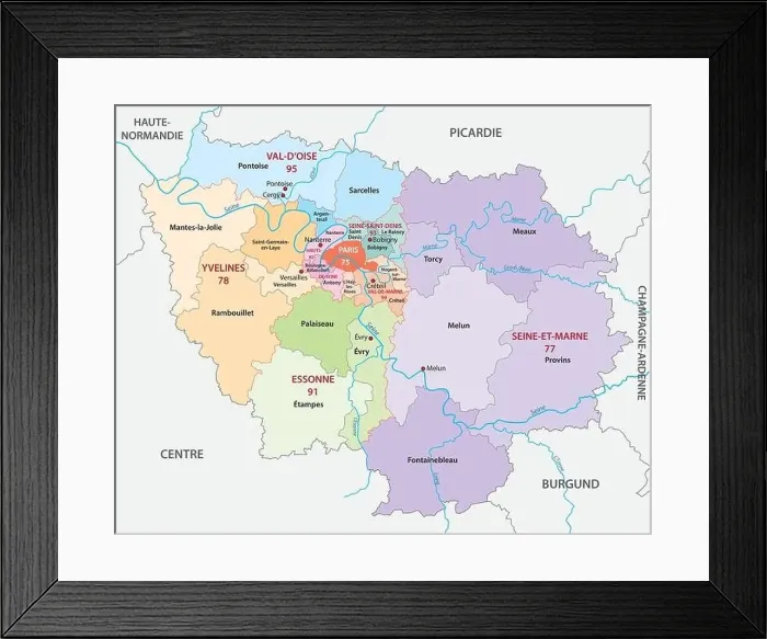 Framed Print : Ile-de-France map Framed Print : Ile-de-France map