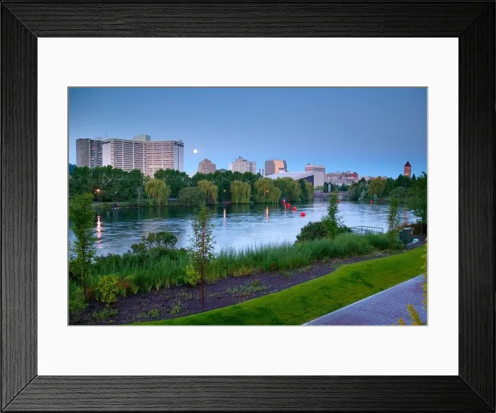Framed Print : Moonset over the Spokane River and Riverfront Park Spokane Washington Framed Print : Moonset over the Spokane River and Riverfront Park Spokane Washington
