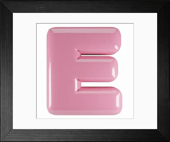 Framed Print : Inflated glossy pink letter E uppercase illustration