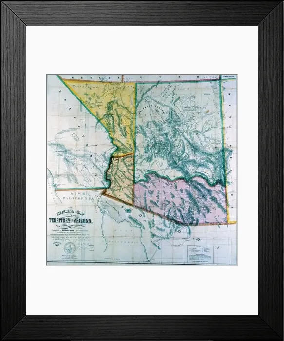 Framed Print : Official map of the Territory of Arizona 1864 Framed Print : Official map of the Territory of Arizona 1864