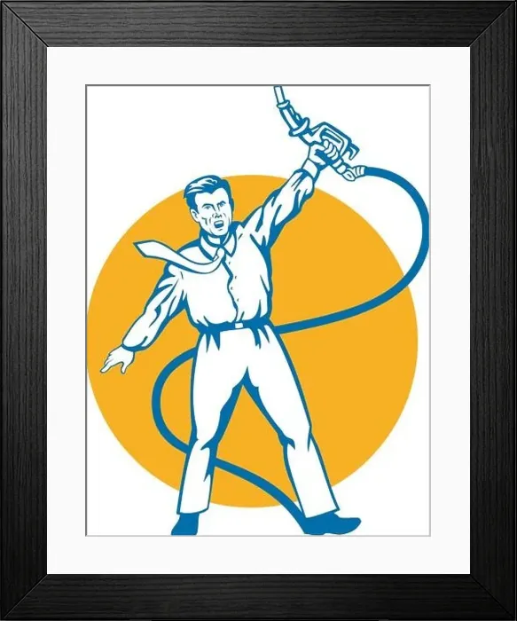 Framed Print : illustration of an Office worker with petrol fuel pump nozzle Framed Print : illustration of an Office worker with petrol fuel pump nozzle