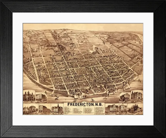 Framed Print : Map Of Fredericton 1882 Framed Print : Map Of Fredericton 1882