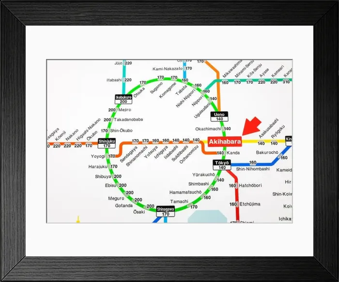 Framed Print : Japan, Honshu, Tokyo, Akihabara Station, Train Network Map showing Ticket Prices to Various Destinations in English Framed Print : Japan, Honshu, Tokyo, Akihabara Station, Train Network Map showing Ticket Prices to Various Destinations in English