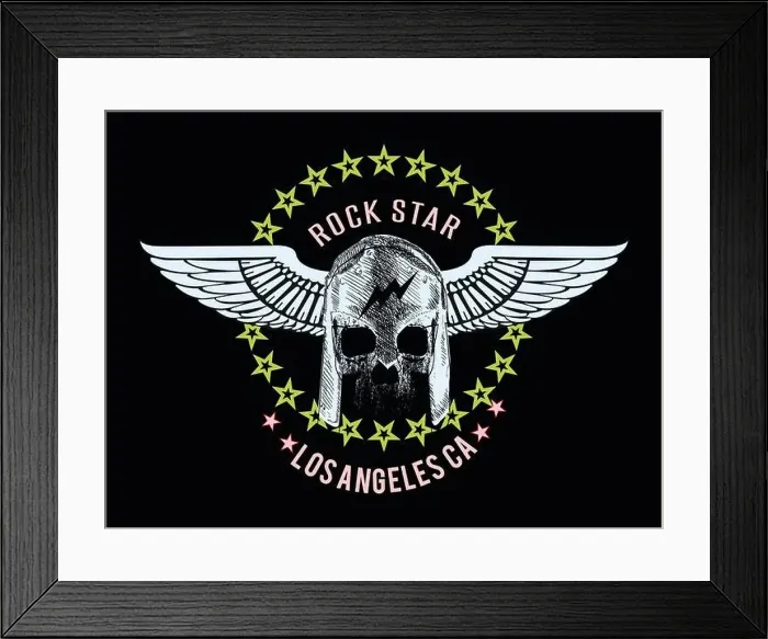 Framed Print : Rock star. Spartan skull with wings t-shirt design Framed Print : Rock star. Spartan skull with wings t-shirt design