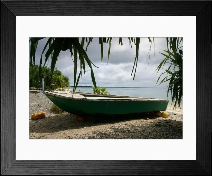 Framed Print : Jaluit atoll, Imej Island, Marshall Islands - Small boat on a white sand beach Framed Print : Jaluit atoll, Imej Island, Marshall Islands - Small boat on a white sand beach