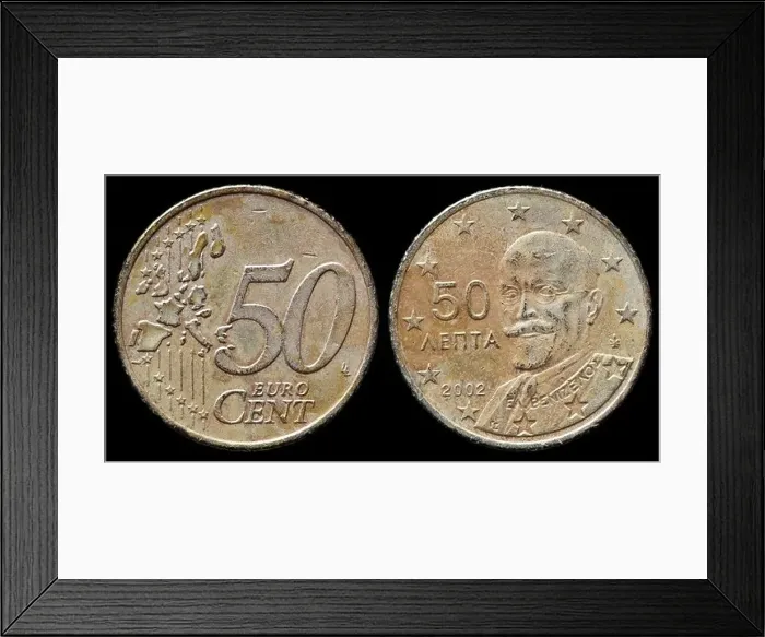 Framed Print : 50 Euro cent coin, Greece, 2002 Framed Print : 50 Euro cent coin, Greece, 2002
