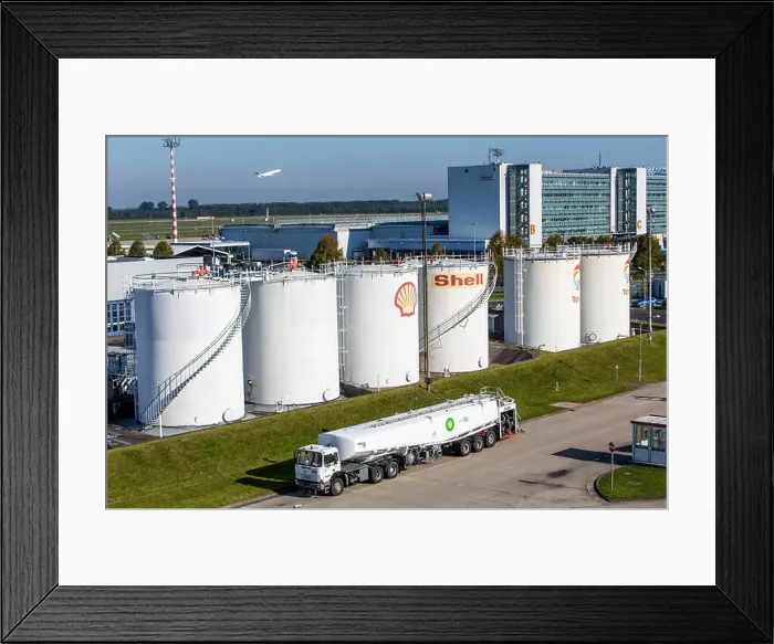 Framed Print : Shell aviation fuel depots, kerosene, Düsseldorf Airport, Düsseldorf, North Rhine-Westphalia, Germany Framed Print : Shell aviation fuel depots, kerosene, Düsseldorf Airport, Düsseldorf, North Rhine-Westphalia, Germany