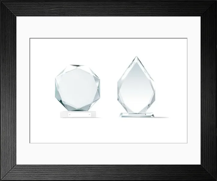 Framed Print : Blank glass arrow and round shape award mockup Framed Print : Blank glass arrow and round shape award mockup