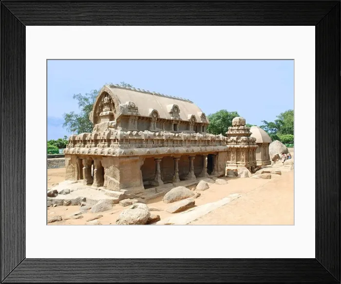Framed Print : Bhima ratha, 7th Century A.D. Mahaballipuram, Tamilnadu, India. Seen behind are Arjuna and Drupati rathas Framed Print : Bhima ratha, 7th Century A.D. Mahaballipuram, Tamilnadu, India. Seen behind are Arjuna and Drupati rathas