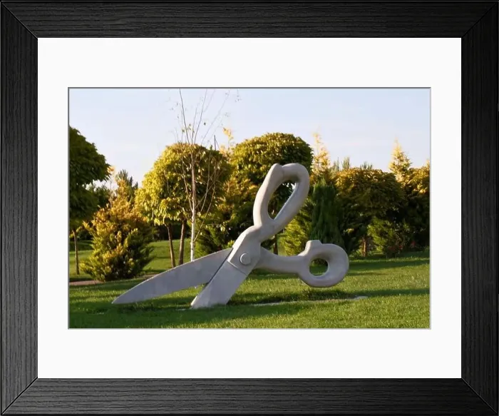 Framed Print : Big scissors in park on grass Framed Print : Big scissors in park on grass