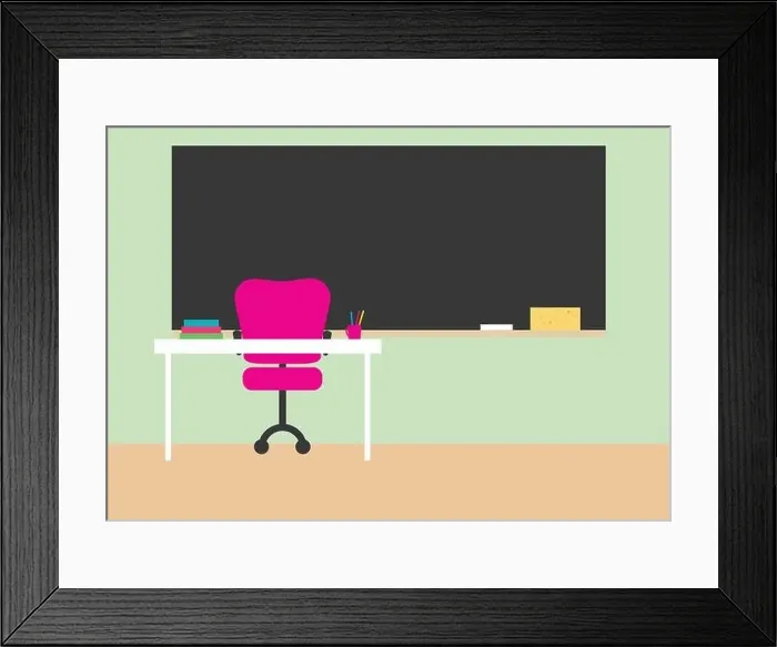 Framed Print : Black chalkboard with chalk and sponge Framed Print : Black chalkboard with chalk and sponge