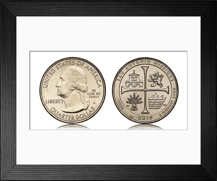 Framed Print : american quarter dollar coin from 2019 on white background