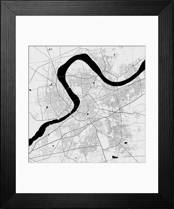 Framed Print : Map of Surat city. Urban black and white poster. Road map image with metropolitan city area view Framed Print : Map of Surat city. Urban black and white poster. Road map image with metropolitan city area view