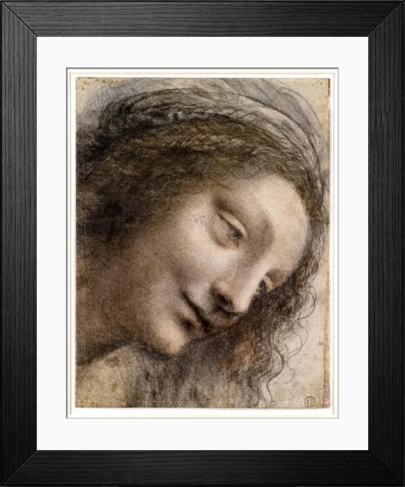Framed Print : Leonardo Da Vinci drawing, The Head of the Virgin in three-quarter view facing right, 1510-1513 Framed Print : Leonardo Da Vinci drawing, The Head of the Virgin in three-quarter view facing right, 1510-1513