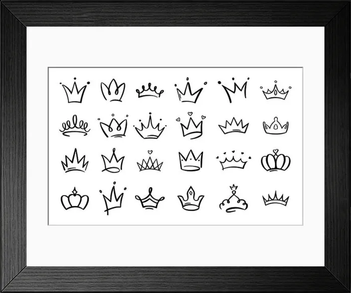 Framed Print : Doodle crowns. Line art king or queen crown sketch