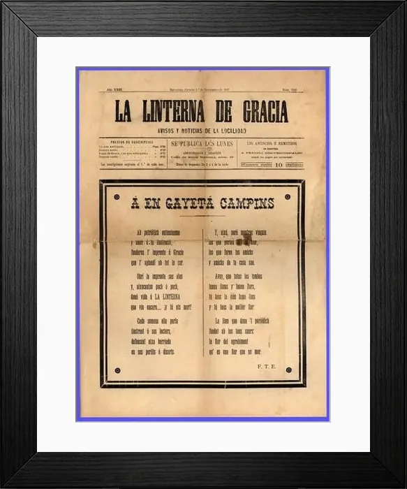 Framed Print : Periódico La Linterna de Gracia de avisos y noticias, publicado en Barcelona el 1 noviembre de 1897 Framed Print : Periódico La Linterna de Gracia de avisos y noticias, publicado en Barcelona el 1 noviembre de 1897