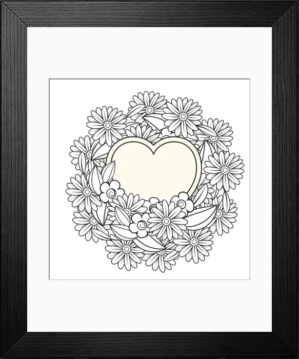 Framed Print : Floral heart. Valentines day adult coloring page. Vector illustration. Isolated on white background Framed Print : Floral heart. Valentines day adult coloring page. Vector illustration. Isolated on white background