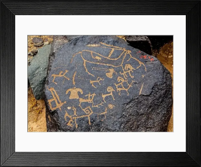 Framed Print : The Rock Painting, in the Yinshan Mountains in Urad Middle Banner, Inner Mongolia, China