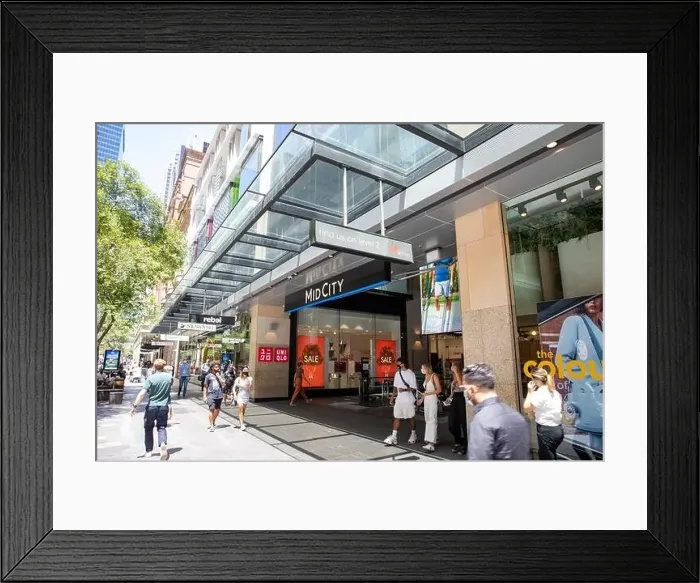 Framed Print : Mid City shopping mall centre in Pitt Street, Sydney city centre, NSW, Australia Framed Print : Mid City shopping mall centre in Pitt Street, Sydney city centre, NSW, Australia
