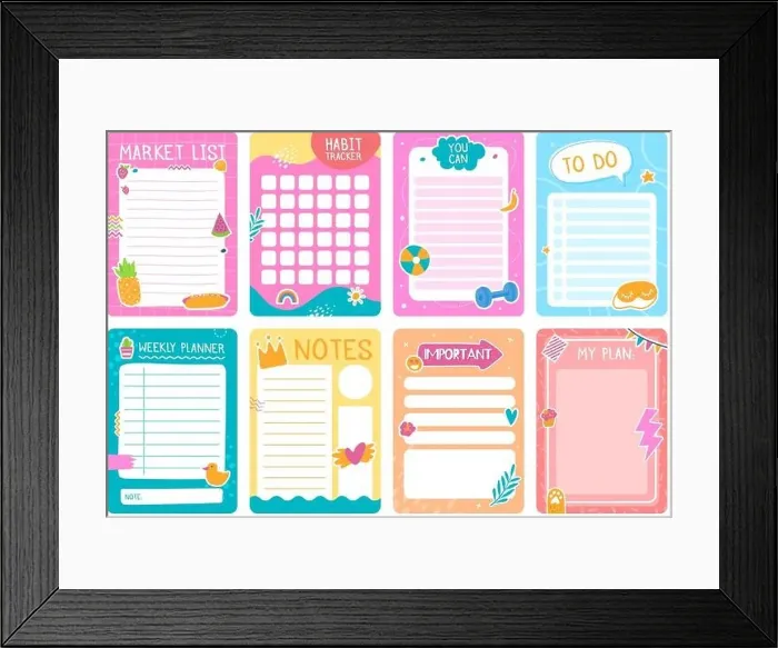 Framed Print : Cute planner pages with stickers Framed Print : Cute planner pages with stickers