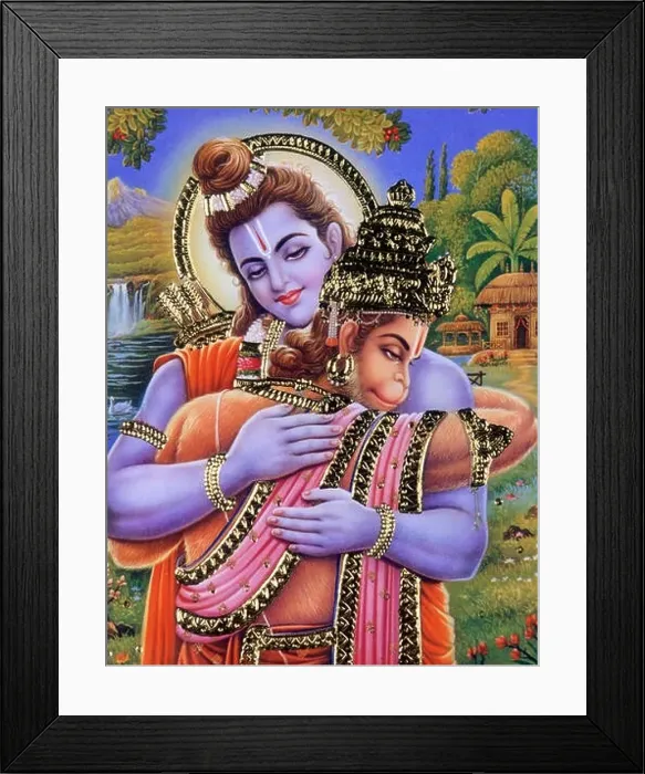 Framed Print : painting of shri ram and hanuman, india Framed Print : painting of shri ram and hanuman, india