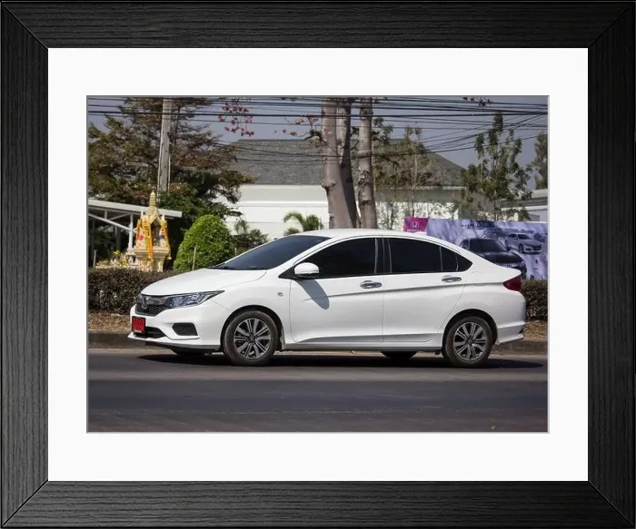Framed Print : Chiangmai, Thailand - February 13 2020: Private Honda City Compact car Framed Print : Chiangmai, Thailand - February 13 2020: Private Honda City Compact car