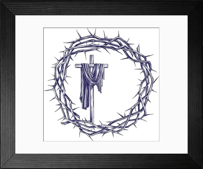 Framed Print : cross and crown of thorns, easter religious symbol of Christianity hand drawn vector illustration sketch Framed Print : cross and crown of thorns, easter religious symbol of Christianity hand drawn vector illustration sketch