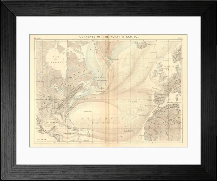Framed Print : Currents of the North Atlantic Ocean 1886 old antique vintage map plan chart Framed Print : Currents of the North Atlantic Ocean 1886 old antique vintage map plan chart