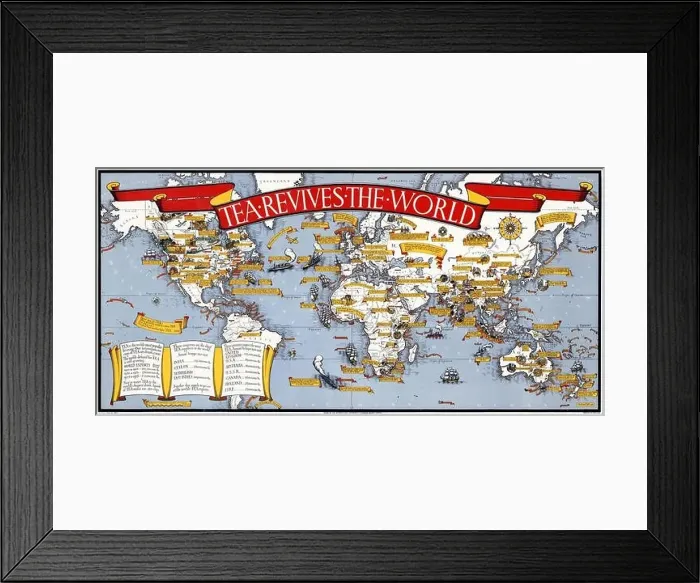 Framed Print : World Map - Tea Revives the World by Leslie MacDonald Gill, 1940 Framed Print : World Map - Tea Revives the World by Leslie MacDonald Gill, 1940