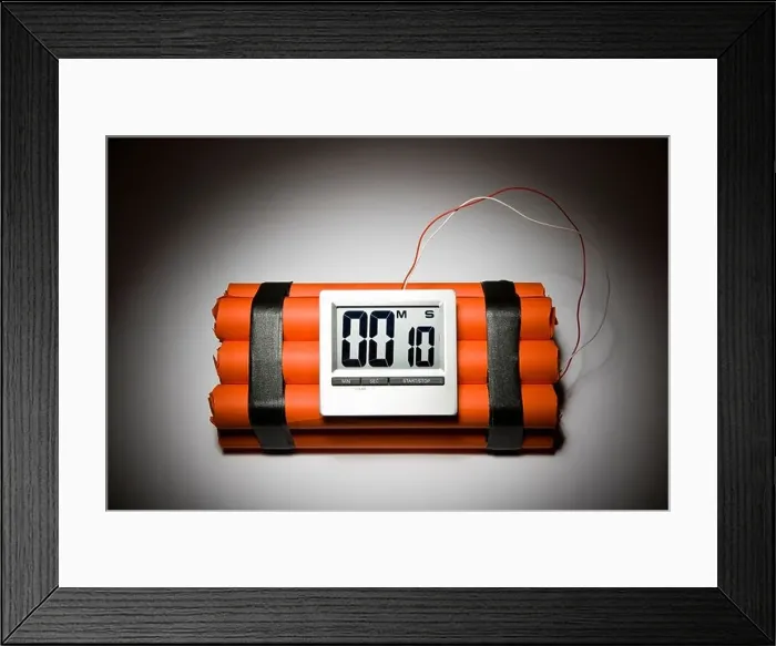 Framed Print : A dynamite time bomb with 10 seconds left on the timer