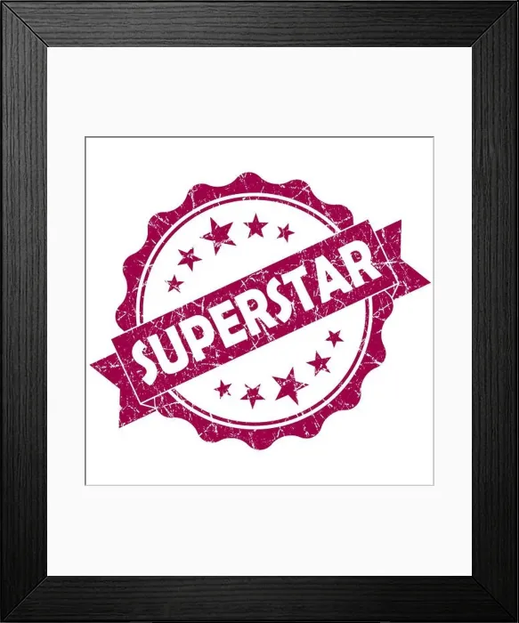 Framed Print : Superstar pink vintage round grunge seal isolated on white background Framed Print : Superstar pink vintage round grunge seal isolated on white background