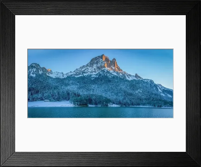 Framed Print : France, Pyrenees Atlantiques, Bearn, Ossau valley, snowy landscape, fir forest and Pic du Midi d'Ossau at sunset Framed Print : France, Pyrenees Atlantiques, Bearn, Ossau valley, snowy landscape, fir forest and Pic du Midi d'Ossau at sunset