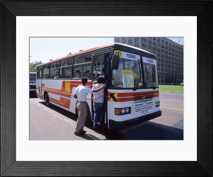 Framed Print : People boarding a bus in Santiago Chile Framed Print : People boarding a bus in Santiago Chile