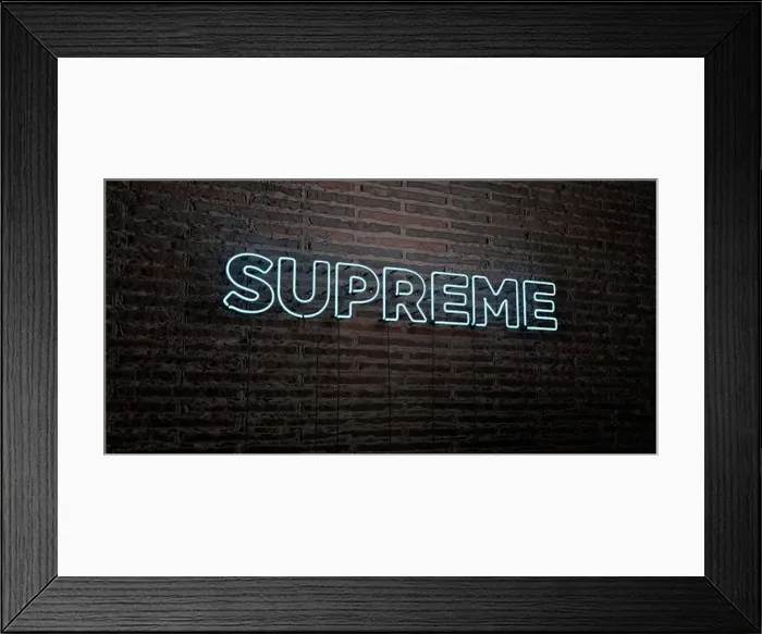 Framed Print : SUPREME -Realistic Neon Sign on Brick Wall background - 3D rendered royalty free stock image Framed Print : SUPREME -Realistic Neon Sign on Brick Wall background - 3D rendered royalty free stock image