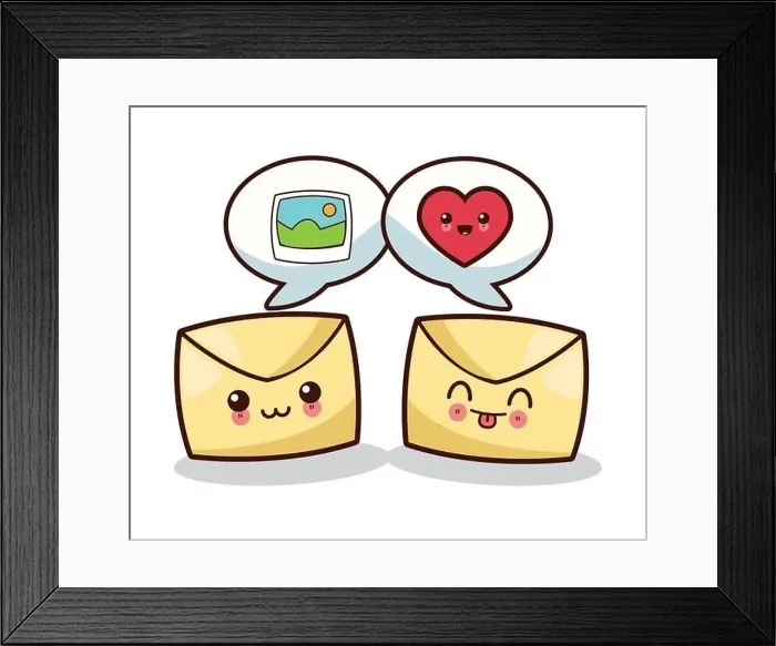 Framed Print : Kawaii cartoon. Technology and Social media. Vector graphic Framed Print : Kawaii cartoon. Technology and Social media. Vector graphic