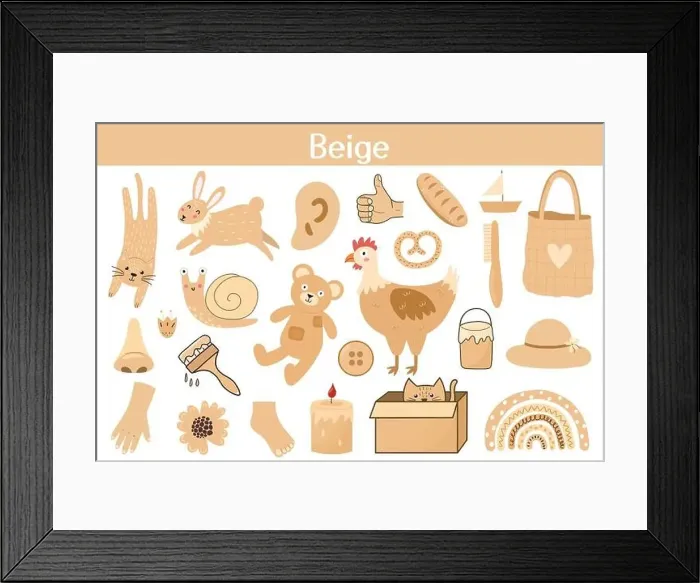 Framed Print : Beige color objects set. Learning colors for kids. Cute elements collection Framed Print : Beige color objects set. Learning colors for kids. Cute elements collection