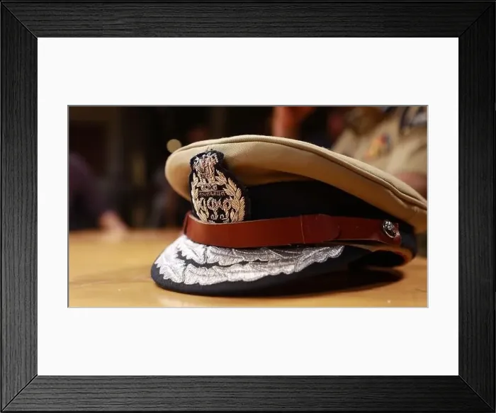 Framed Print : Indian Police Hat on the Table Framed Print : Indian Police Hat on the Table