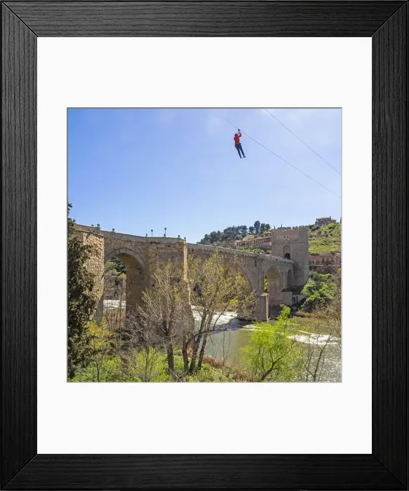 Framed Print : One person floats over river Tajo, canopy, Toledo, Spain Framed Print : One person floats over river Tajo, canopy, Toledo, Spain
