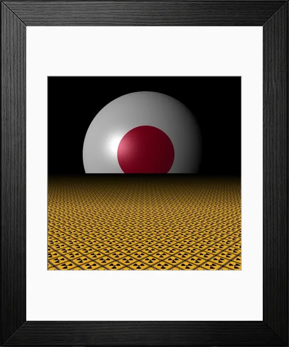 Framed Print : Japanese flag sphere and radioactive warning signs illustration Framed Print : Japanese flag sphere and radioactive warning signs illustration