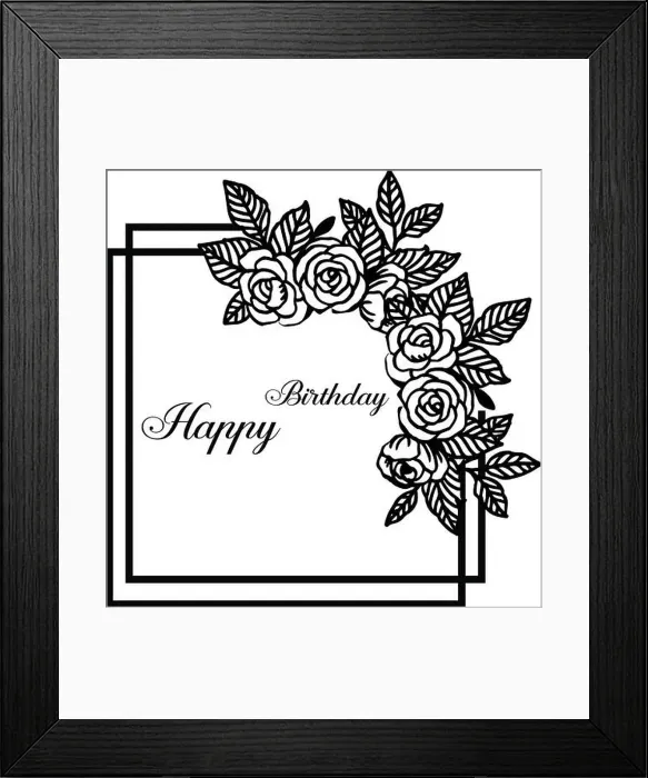 Framed Print : Happy birthday card design, texture cute wreath frame, style elegant invitation card. Vector illustration Framed Print : Happy birthday card design, texture cute wreath frame, style elegant invitation card. Vector illustration