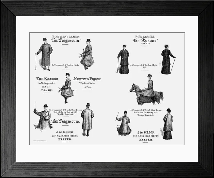Framed Print : Vintage clothing advert from J & G Ross, Exeter for hunting & riding clothing Framed Print : Vintage clothing advert from J & G Ross, Exeter for hunting & riding clothing