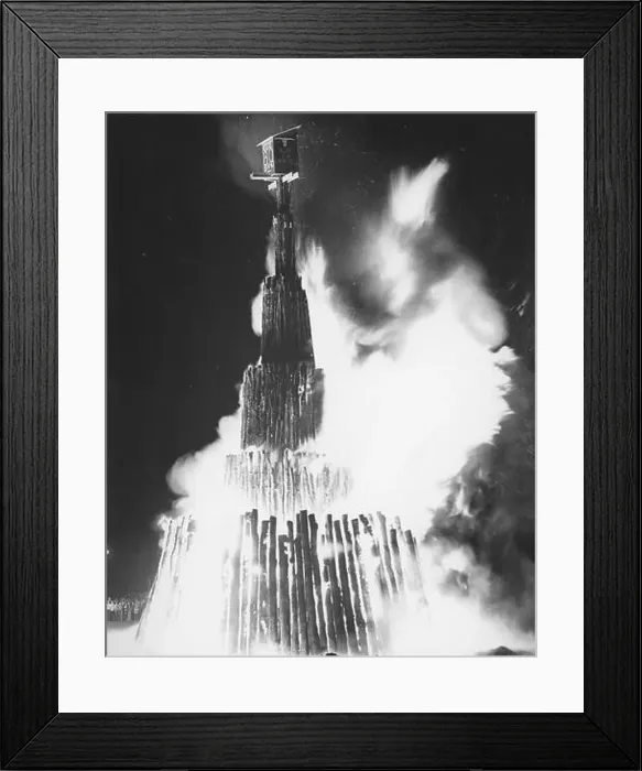 Framed Print : College Station Texas USA, 1977: Smoke and flames arise from the Aggie Bonfire
